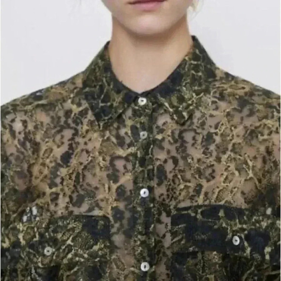 Zara Top Lace Animal Print Button Up - Picture 2 of 9